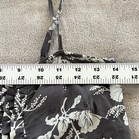 GAP Gray White Floral Pleated Ruffle Trim Shift Dress Spaghetti Strap Hawaiian 4 - Picture 12 of 13